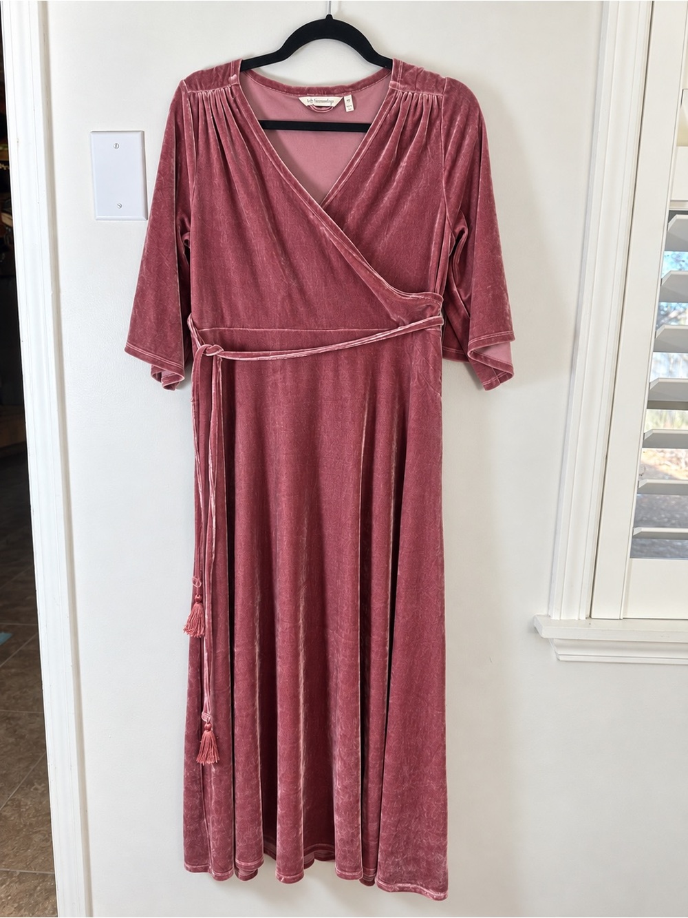 Soft Surroundings Mauve Velvet Wrap Maxi Dress Boho Romantic Holiday dres